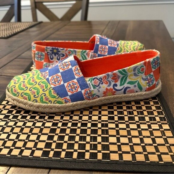 TOMS Alpargata Rope Espadrille Jacquard - Red Multi Mediterranean Tiles Size 9 - Picture 2 of 11